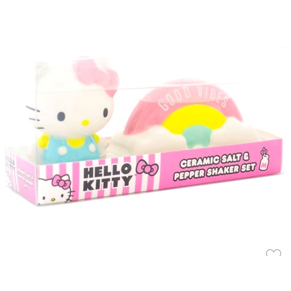 BNWT HELLO KITTY CERAMIC SALT & PEPPER SHAKER SET “GOOD VIBES” RAINBOW DESIGN - Picture 3 of 7